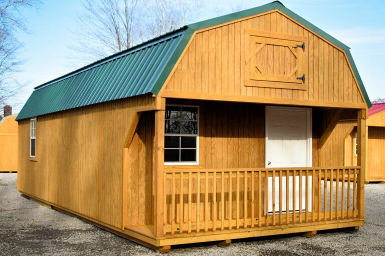 lofted barn cabin close up front view